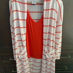 CAbi Stroll Cardigan and Busy Tank Medium Orange Spring 2021